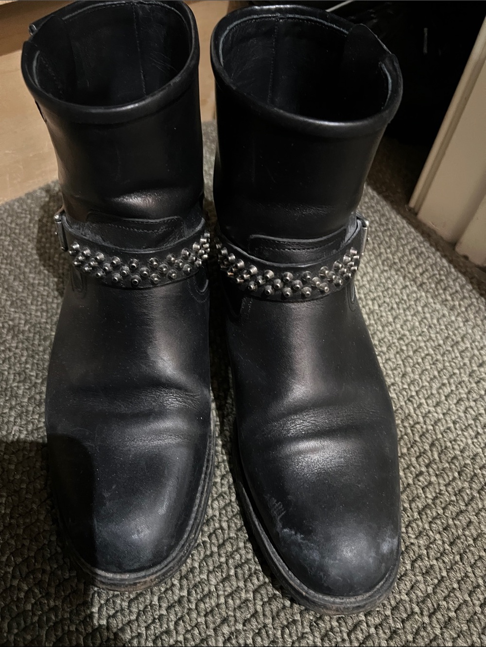 Yves Saint Laurent Black Leather Studded Ankle Boots